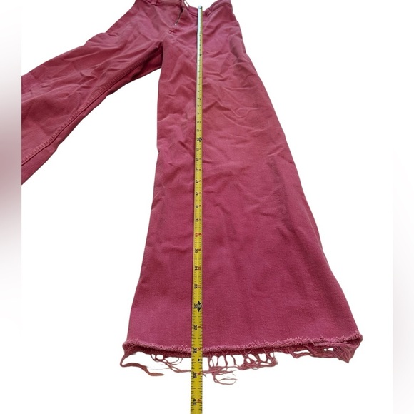 Zara Marine Straight Wide Leg Hot Pink Raw Hem Denim Jeans High Waist Size 2 - Picture 10 of 12